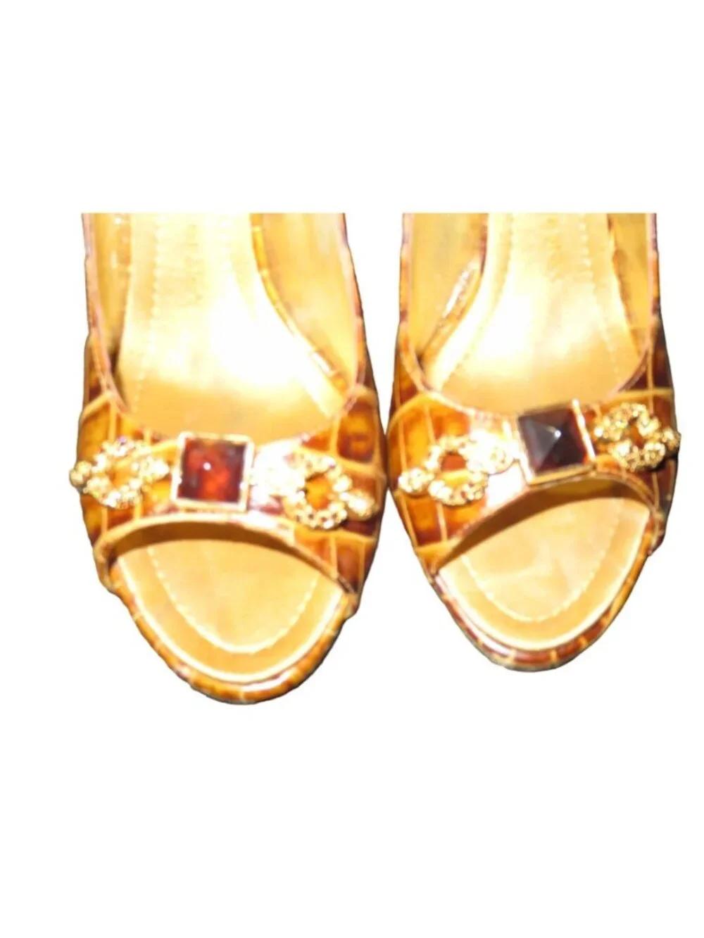 Giuseppe Zanotti Brown Croc Embossed Italian Leather Peep Toe Pumps 38.5 or 8